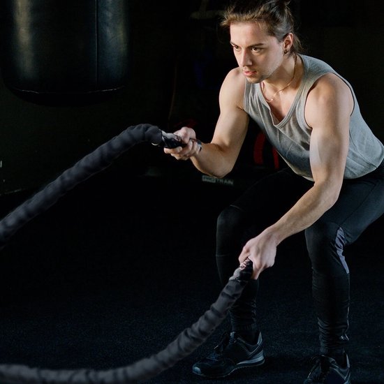 vidaXL Battle rope 6 m 4,5 kg polyester zwart, slaglijn, fitnesstouw, trainingstouw, fitness touw, tricep touw, battle rope touw, fitness koord