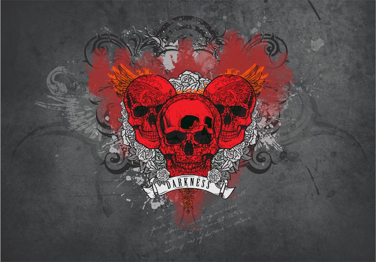 Fotobehangkoning - Behang - Vliesbehang - Fotobehang Schedel - Schedels - Skull - Skulls - Darkness - 400 x 280 cm
