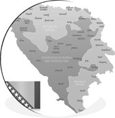 WallCircle - Wandcirkel - Muurcirkel - Een illustratie van Bosnië en Herzegovina in een blauwe kleur - zwart wit - Aluminium - Dibond - ⌀ 30 cm - Binnen en Buiten