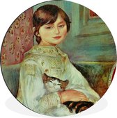 WallCircle - Wandcirkel - Muurcirkel - Kind met kat - Pierre-Auguste Renoir - Aluminium - Dibond - ⌀ 30 cm - Binnen en Buiten
