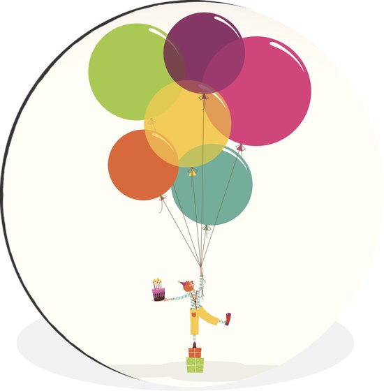 WallCircle - Wandcirkel - Muurcirkel - Een illustratie van een clown met ballonnen - Aluminium - Dibond - ⌀ 140 cm - Binnen en Buiten