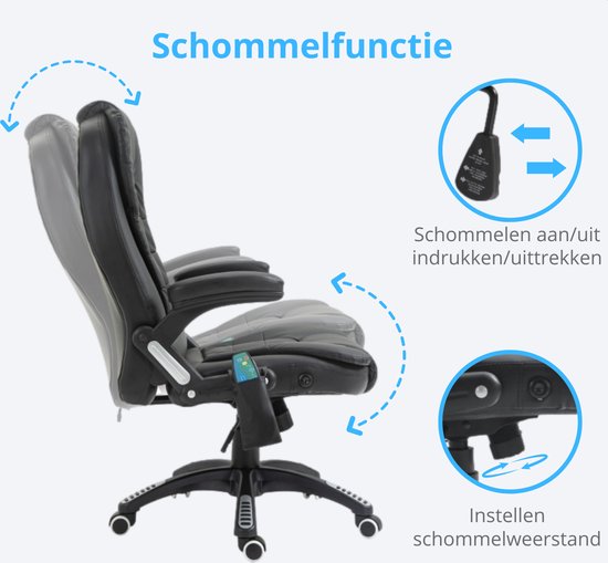 Bureaustoel met massage en verwarming, staal, grijs, ergonomisch, met