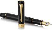 Parker Duofold Centennial vulpen | Klassiek zwart met goud detail | Fijne puur gouden penpunt | Zwarte inkt en converter | Premium geschenkdoos