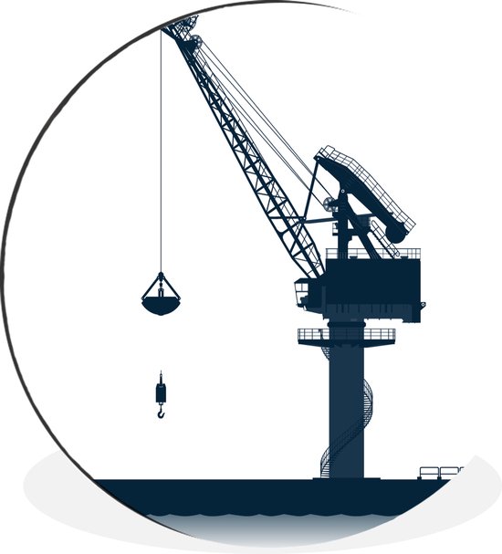 Une illustration d'une grue dans le port Cercle mural aluminium ⌀ 90 cm - tirage photo sur cercle mural / cercle vivant / cercle jardin (décoration murale)