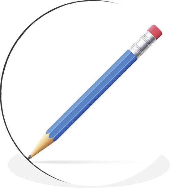 WallCircle - Wandcirkel - Muurcirkel - Een illustratie van een blauw potlood met gum - Aluminium - Dibond - ⌀ 30 cm - Binnen en Buiten