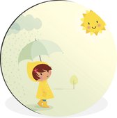 Illustration pour enfants d'une fille au parapluie Cercle mural aluminium ⌀ 120 cm - impression photo sur cercle mural / cercle vivant / cercle de jardin (décoration murale)