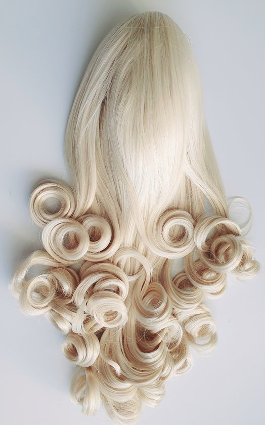 Paardenstaart hairextensions Licht Blond Krul 55 Klem Vlinderklem