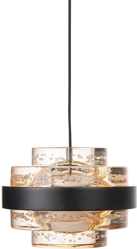 Sierlijke hanglamp Dynasty Champagne | 5 lichts | zwart / goud / transparant | glas / metaal | Ø 34 cm | eetkamer / eettafel / woonkamer lamp | modern / sfeervol design