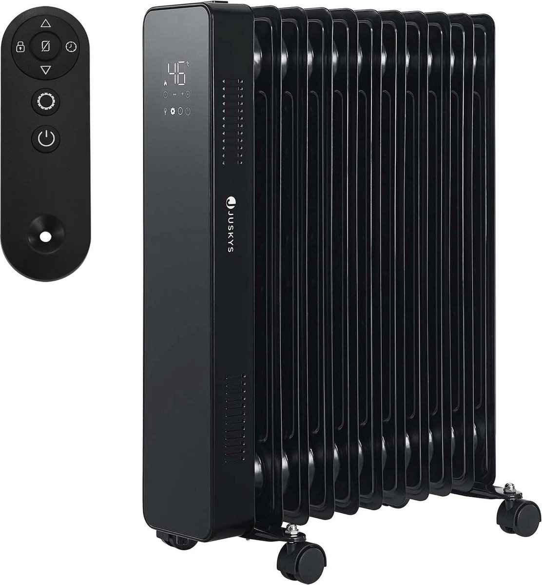 Elektrische verwarming / radiator - 2500 Watt - Zwart - Incl. Wifi, App-bediening & Afstandsbediening, olieradiator