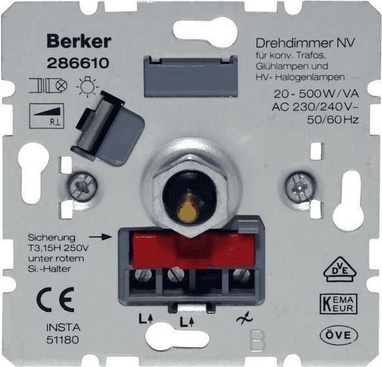 Berker dimmer 500W 286610 voor gloeilampen halogeenlampen en  draadgewikkelde... | bol.com