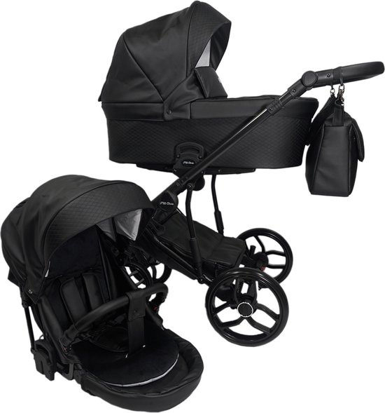 P'tit Chou Solido Black - Complete 3 in 1 Kinderwagen set - Buggy + draagmand + autostoel - Incl. Accessoires