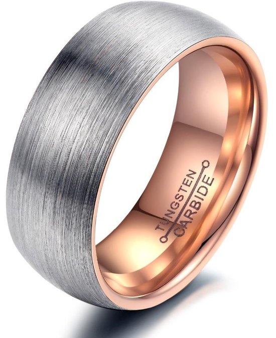 Wolfraam Ring Heren Goud kleurig met Geborsteld Staal - Tungsten Ring - Zeer Zwaar - Ringen Mannen - Cadeau voor Man - Mannen Cadeautjes