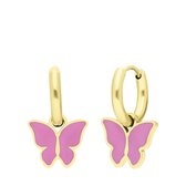 Lucardi Kinder Stalen goldplated oorbellen met vlinder roze - Oorbellen - Staal - Goudkleurig