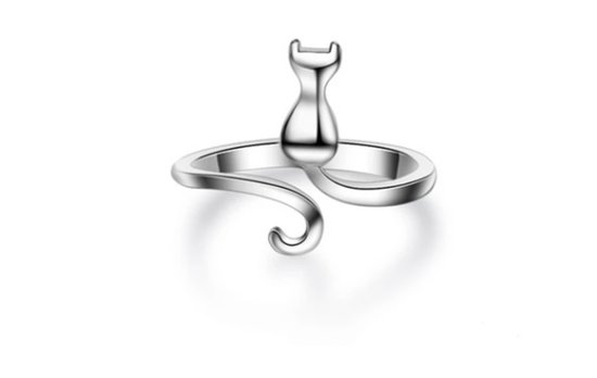 Ring dames | dames ring | one size ring | ring met kat | kattenliefhebber | poezen ring | 925 zilver plated | cadeau voor vrouw | cadeau voor meisje |