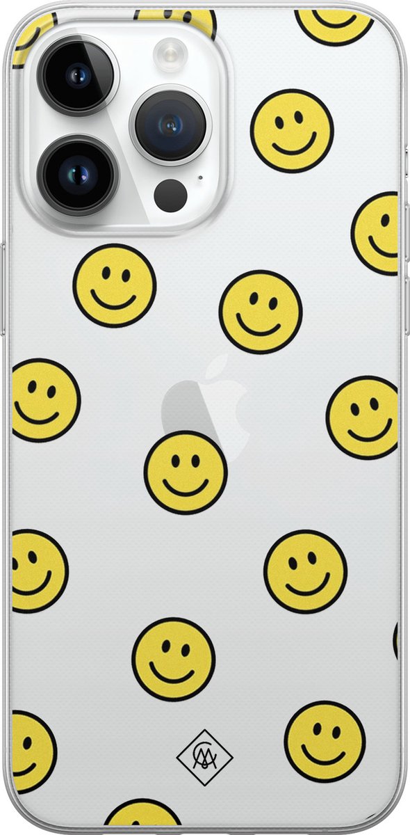 Casimoda® hoesje - Geschikt voor iPhone 14 Pro Max - Smileys - Siliconen/TPU telefoonhoesje - Backcover - Geen opdruk - Geel