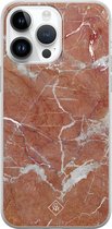 Casimoda® hoesje - Geschikt voor iPhone 14 Pro Max - Marble Sunkissed - Siliconen/TPU telefoonhoesje - Backcover - Marmer - Rood