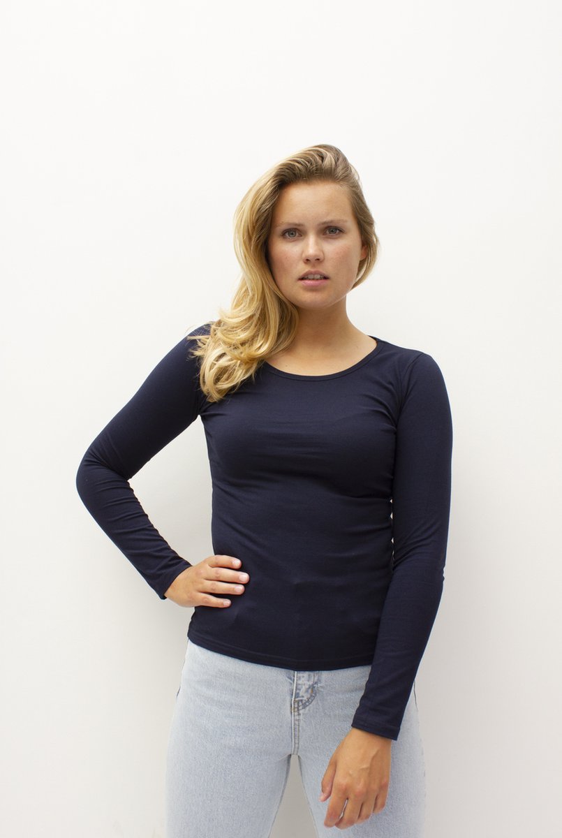 MOOI! Company- T-shirt Sylvia - Lange mouw - Aansluitend model - Kleur Navy - XXL
