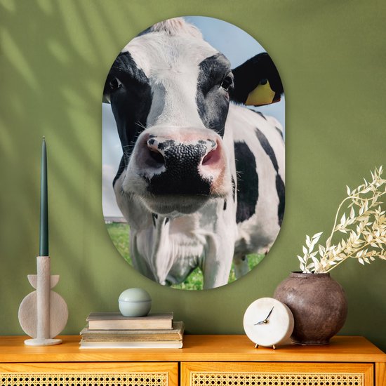 Ovale Mural - Ovale Mural - Décoration murale Plastique - Peinture Ovale - Vache - Pâturage - Nature - Animaux - Herbe - 60x90 cm - Forme Miroir Ovale sur Plastique