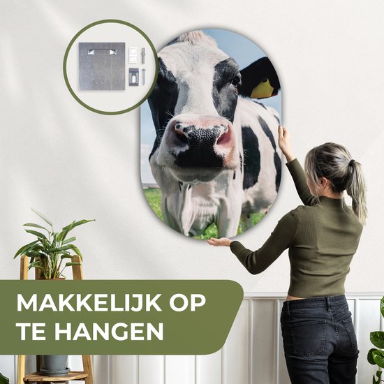 Ovale Mural - Ovale Mural - Décoration murale Plastique - Peinture Ovale - Vache - Pâturage - Nature - Animaux - Herbe - 80x120 cm - Forme Miroir Ovale sur Plastique