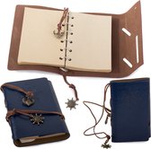 Vintage Lederen Notitieboek - Schetsboek - Schrijfmap - Notebook - 15x11CM - Donker Blauw