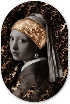 Muurovaal - Kunststof Wanddecoratie - Ovalen Schilderij - Het meisje met de parel - Johannes Vermeer - Goud - 40x60 cm - Ovale spiegel vorm op kunststof