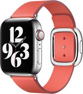 Apple Leather Band Modern Buckle voor de Apple Watch Series 1 / 2 / 3 / 4 / 5 / 6 / 7 / 8 / 9 / SE - 38 / 40 / 41 mm - Maat S - Pink Citrus