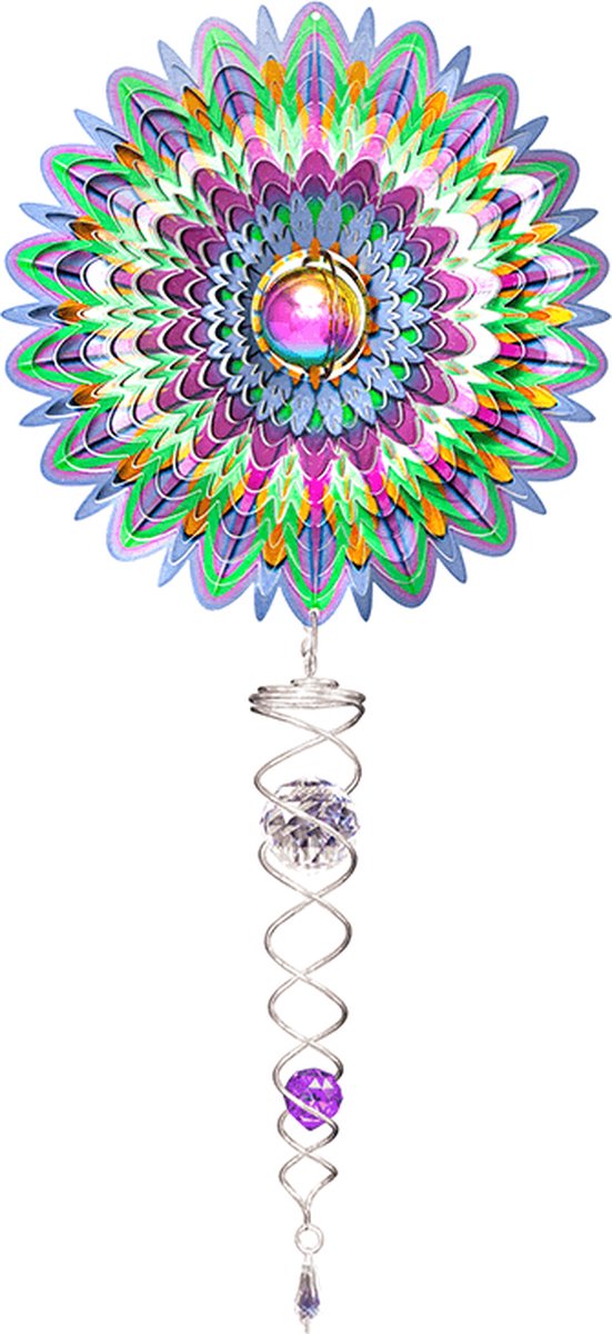 Windspinner, Spin Art, Mandala Flower Gazing Ball Crystal Tail, ACTMGB0808, totale lengte 60cm