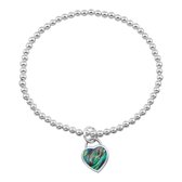 Bracelet en argent dames | Bracelet en argent d'élastique avec boules en argent et pendentif coeur d'ormeau