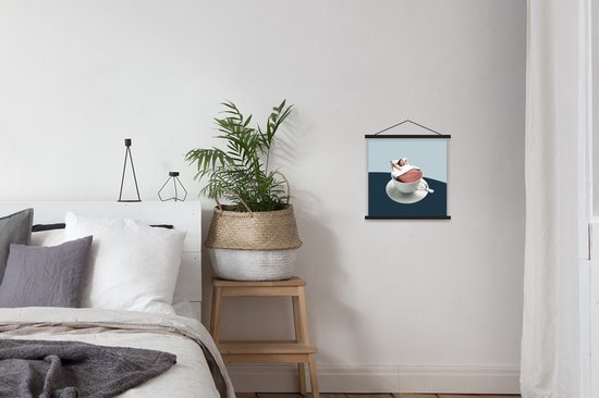 Porte-affiche avec affiche - Affiche scolaire - Femme - Café - Vintage - 40x40 cm - Lattes noires