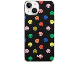 Hoesje geschikt voor Apple iPhone 14 - Retro Smileys - - Zwart - Apple - Casevibes