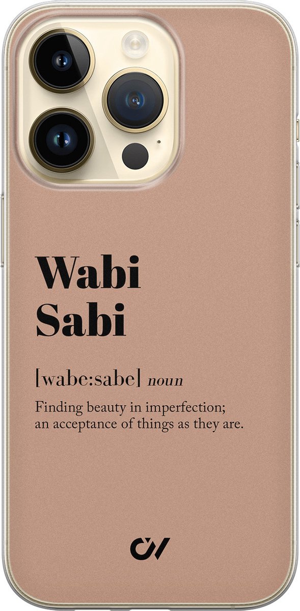 iPhone 14 Pro hoesje siliconen - Wabi Sabi - Tekst - Bruin - Apple Soft Case Telefoonhoesje - TPU Back Cover - Casevibes
