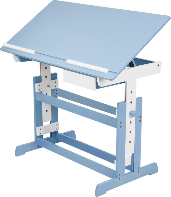 COSTWAY Kinderbureau van hout, schoolbureau met plank, boekenplank