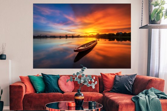 Affiche Bateau - Water - Coucher de soleil - Oranje - Water - 180x120 cm XXL - Décorations de Noël - Décoration de Noël pour l'intérieur - Noël