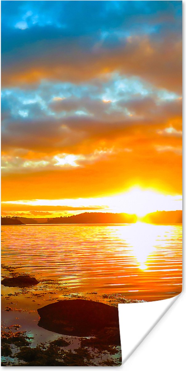Poster Zon - Landschap - Water - Bomen - 40x80 cm
