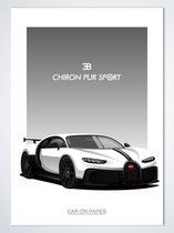Bugatti Chiron Pur Sport Wit - Autoposter | Kinderkamer | Slaapkamer | Kantoor