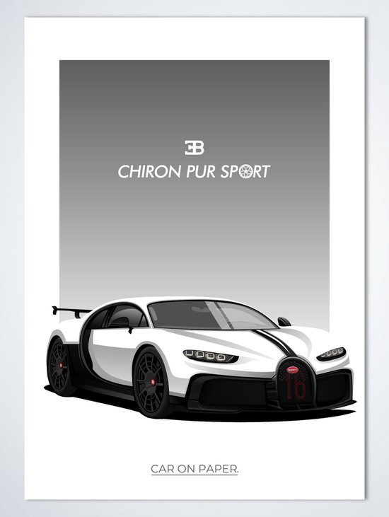 Bugatti Chiron Pur Sport Wit - Affiche de voiture | Chambre des enfants | Chambre à coucher | Bureau