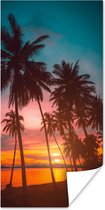 Poster Zee - Palmboom - Zonsondergang - Strand - Silhouette - 80x160 cm