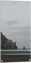 WallClassics - Tuinposter – Rots in het Water in de Zee - 50x100 cm Foto op Tuinposter  (wanddecoratie voor buiten en binnen)