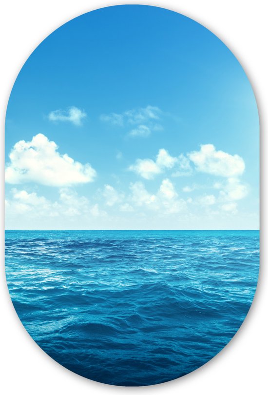 Wall Oval - Décoration murale Plastique - Tableau Ovale - Mer - Ciel - Soleil - 80x120 cm - Forme miroir ovale sur plastique