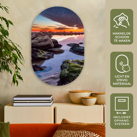 Wall Oval - Décoration murale Plastique - Peinture Ovale - Roches - Water - Nature - 60x90 cm - Forme miroir ovale sur plastique