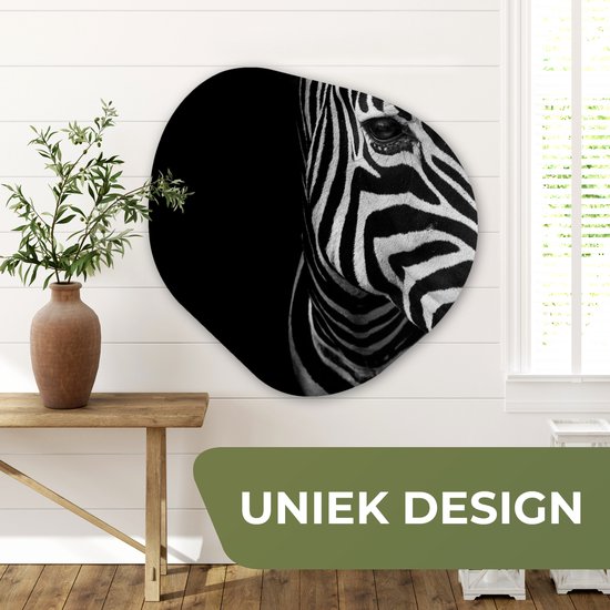Décoration murale Organique - Décoration murale Plastique - Peinture Organique - Animaux - Zebra - Zwart - Wit- 90x90 cm - Forme Miroir Organique sur Plastique