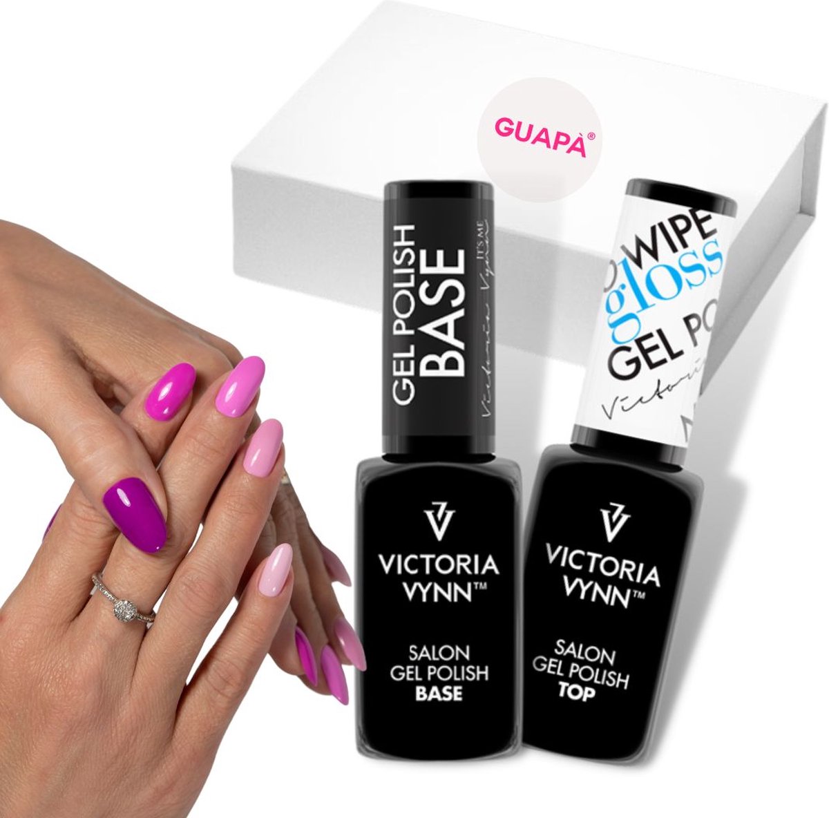 Goedkoopste GUAPÀ® Gellac Starterspakket | Base Coat Top Coat | Gellak | Nagels | LED Lamp Nagellak | 2 x 8ml Victoria Vynn