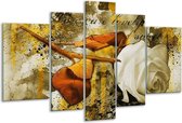 Glasschilderij Roos - Wit, Bruin, Geel - 170x100cm 5Luik - Foto Op Glas - Geen Acrylglas Schilderij - 6000+ Glasschilderijen Collectie - Wanddecoratie