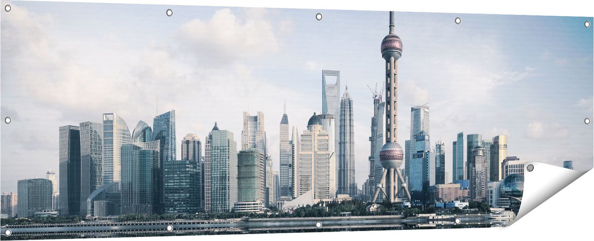 Gards Tuinposter Shanghai Skyline in China - 180x60 cm - Tuindoek - Tuindecoratie - Wanddecoratie buiten - Tuinschilderij Multikleur