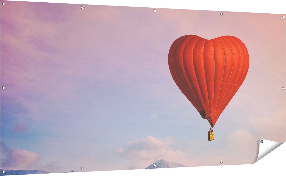 Gards Tuinposter Luchtballon in de Vorm van een Hart - 200x100 cm - Tuindoek - Tuindecoratie - Wanddecoratie buiten - Tuinschilderij Multikleur
