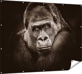 Gards Tuinposter Gorilla - Zwart Wit - 160x120 cm - Tuindoek - Tuindecoratie - Wanddecoratie buiten - Tuinschilderij