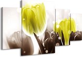 GroepArt - Schilderij -  Tulp - Geel, Grijs - 160x90cm 4Luik - Schilderij Op Canvas - Foto Op Canvas