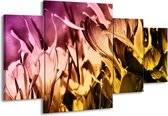 GroepArt - Schilderij -  Bloem - Bruin, Roze, Geel - 160x90cm 4Luik - Schilderij Op Canvas - Foto Op Canvas