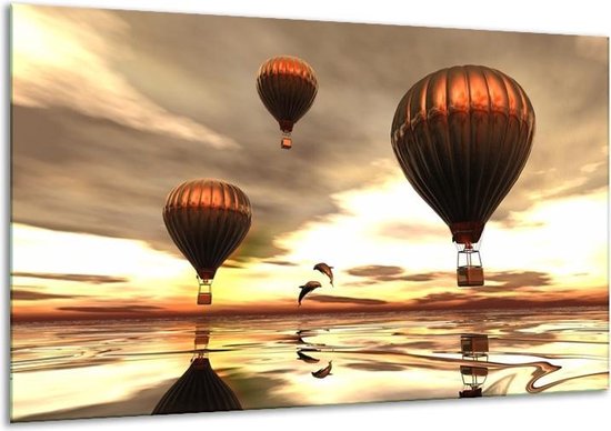 Glasschilderij Luchtballon - Grijs, Bruin, Wit - 120x70cm 1Luik - Foto Op Glas - Geen Acrylglas Schilderij - GroepArt 6000+ Glasschilderijen Art Collectie - Wanddecoratie - Woonkamer - Slaapkamer