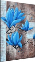 Schilderij - Magnolia - Blauw , Grijs , Bruin - 70x120cm 1Luik - GroepArt - Handgeschilderd Schilderij - Canvas Schilderij - Wanddecoratie - Woonkamer - Slaapkamer - Geschilderd Door Onze Kunstenaars 2000+Collectie Maatwerk Mogelijk